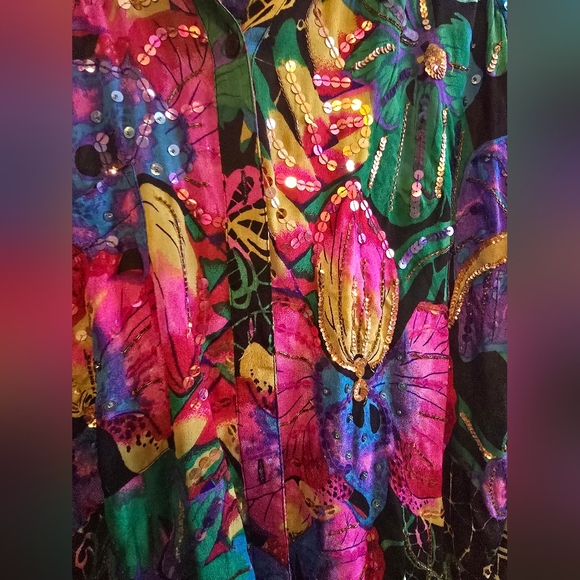 Vintage Judith Ann Creations Silk Beaded Blouse - 80s/90s Tropical Floral - Picture 5 of 5